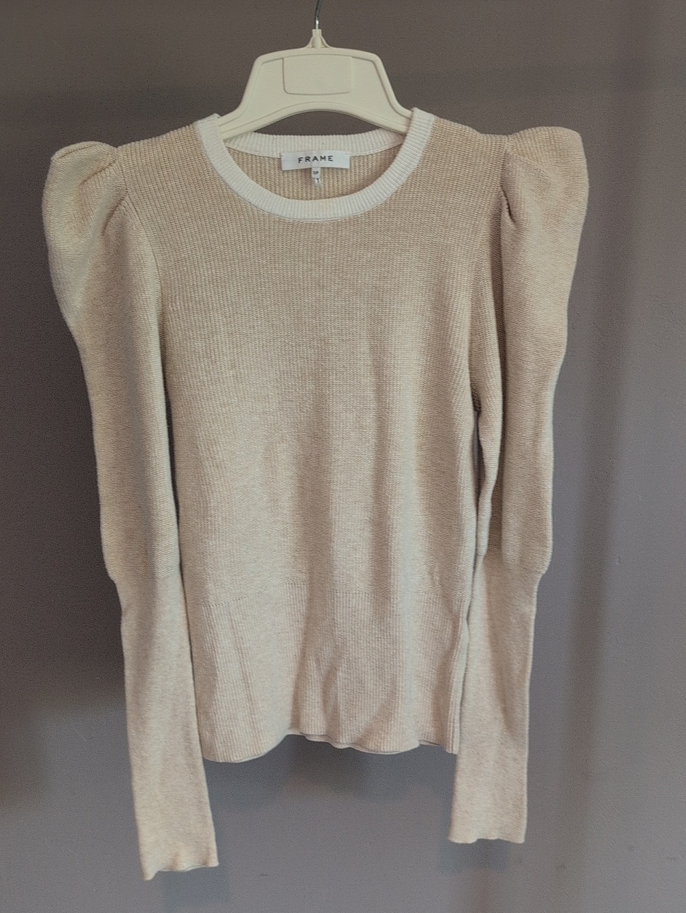 Frame Long Puff Sleeve Ribbed Cashmere Sweater
